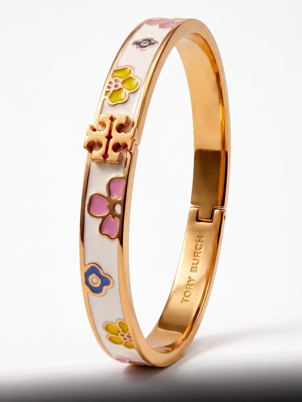 Tory Burch Fresh Sweet Enamel Flower Hinge Gold Bangle